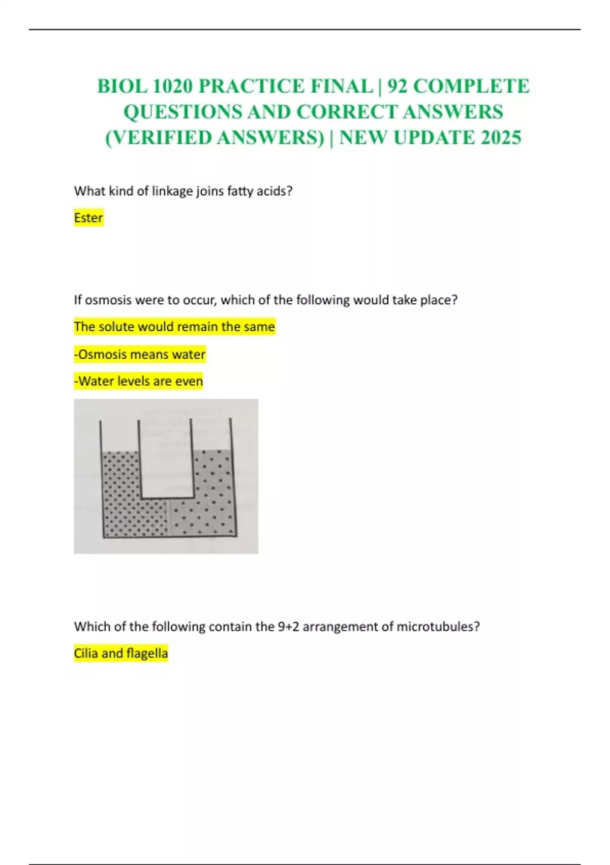 BIOL 1020 PRACTICE FINAL | 92 COMPLETE QUESTIONS AND CORRECT ANSWERS ...