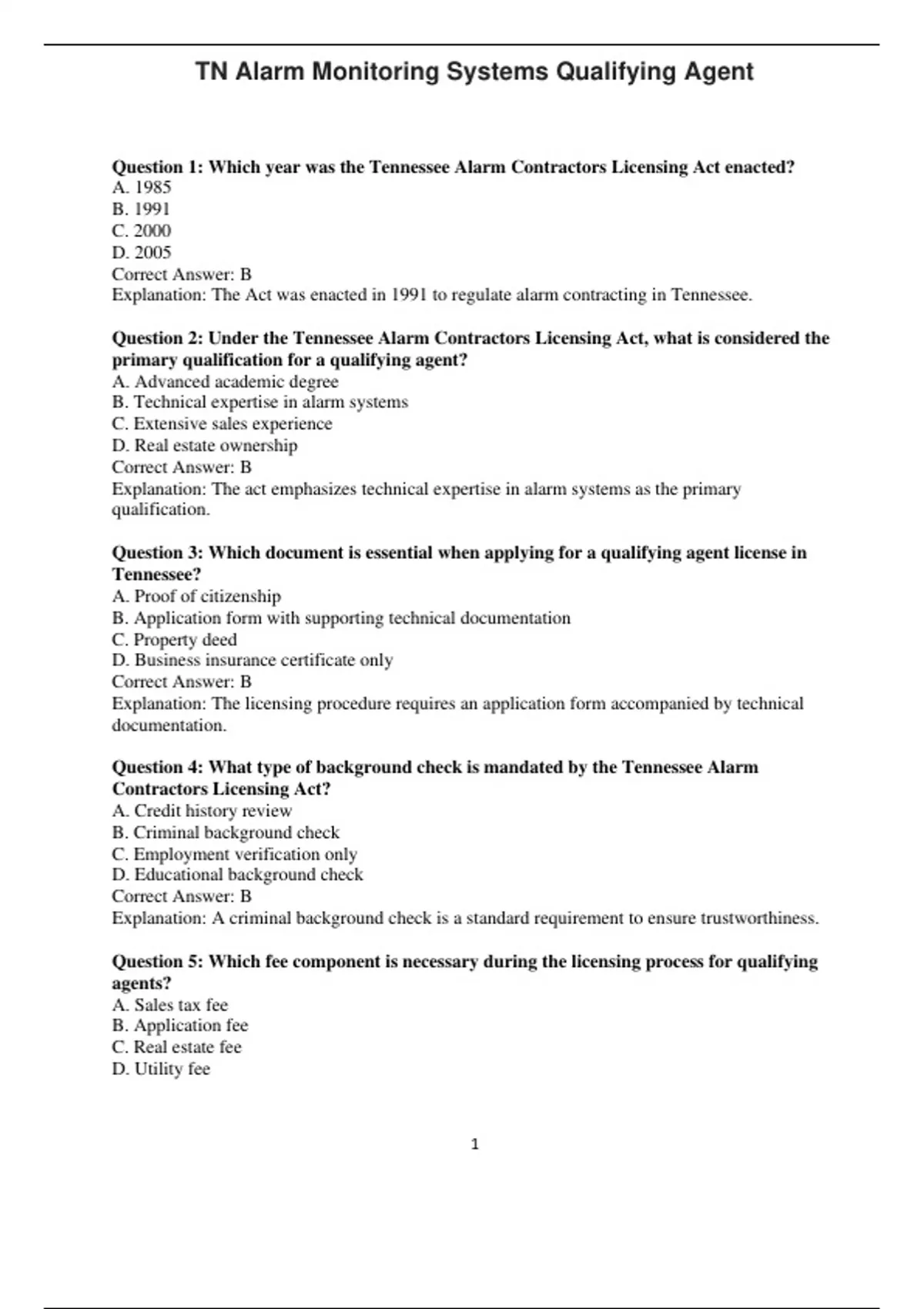 TN Alarm Monitoring Systems Qualifying Agent Exam - Computers - Stuvia US