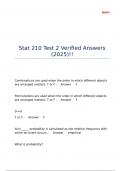 Stat 210 Test 2 Verified Answers &lpar;2025&rpar;&excl;&excl;