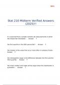 Stat 210 Midterm Verified Answers &lpar;2025&rpar;&excl;&excl;
