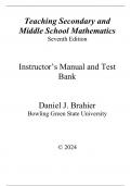 Manuals with Test Bank for Teaching Secondary and Middle School Mathematics&comma; 7th Edition by Brahier