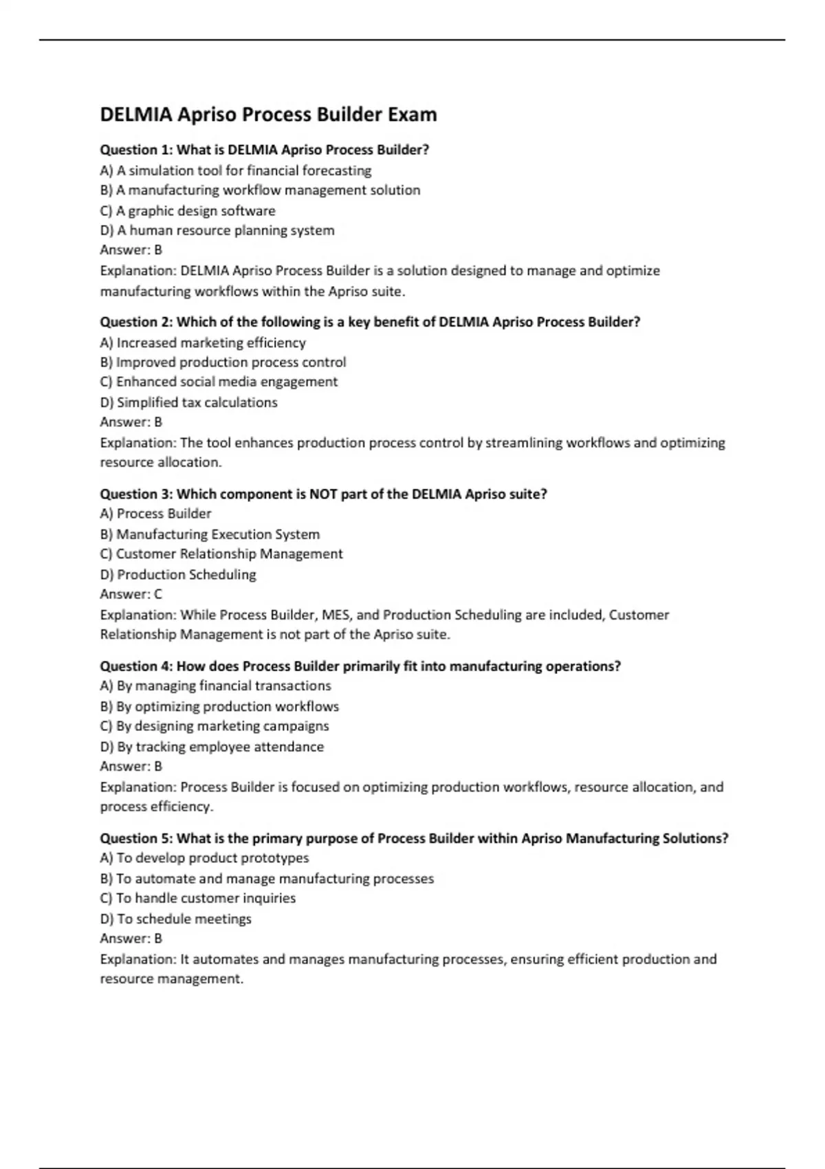 DELMIA Apriso Process Builder Exam - Computers - Stuvia US