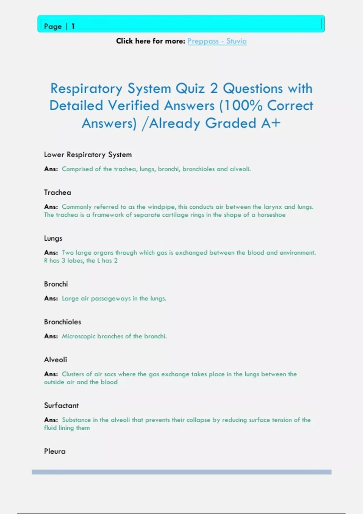 Respiratory System Quiz 2 Questions with Detailed Verified Answers (100 ...