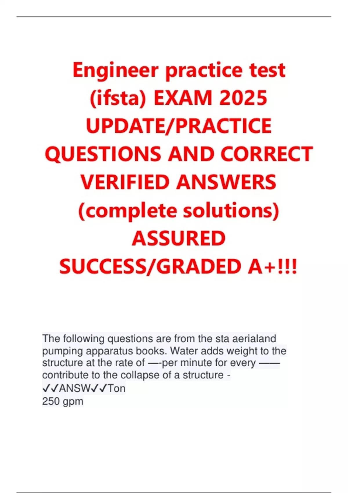 Engineering Test Question Sample Engineer practice test (ifsta) EXAM 2025 UPDATE/PRACTICE QUESTIONS AND ...
