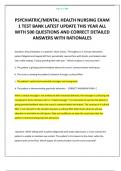 PSYCHIATRIC&sol;MENTAL HEALTH NURSING EXAM 1 TEST BANK LATEST UPDATE THIS YEAR ALL WITH 500 QUESTIONS AND CORRECT DETAILED ANSWERS WITH RATIONALES