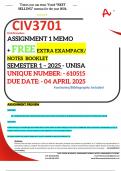 CIV3701 ASSIGNMENT 1 MEMO - SEMESTER 1 - 2025 UNISA &ndash; DUE DATE&colon; - 3 APRIL 2025 &lpar;DETAILED ANSWERS WITH FOOTNOTES AND A BIBLIOGRAPHY - DISTINCTION GUARANTEED&excl;&rpar;