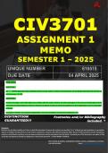 CIV3701 ASSIGNMENT 1 MEMO - SEMESTER 1 - 2025 - UNISA &ndash; DUE DATE&colon; - 3 APRIL 2025 &lpar;DETAILED ANSWERS - FULLY REFERENCED - GUARANTEED A&plus;&excl;&rpar;