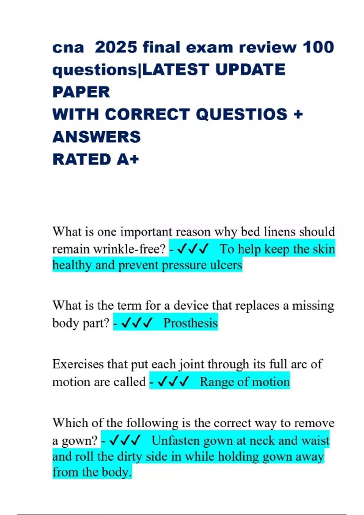 cna 2025 final exam review 100 questions|LATEST UPDATE PAPER WITH ...