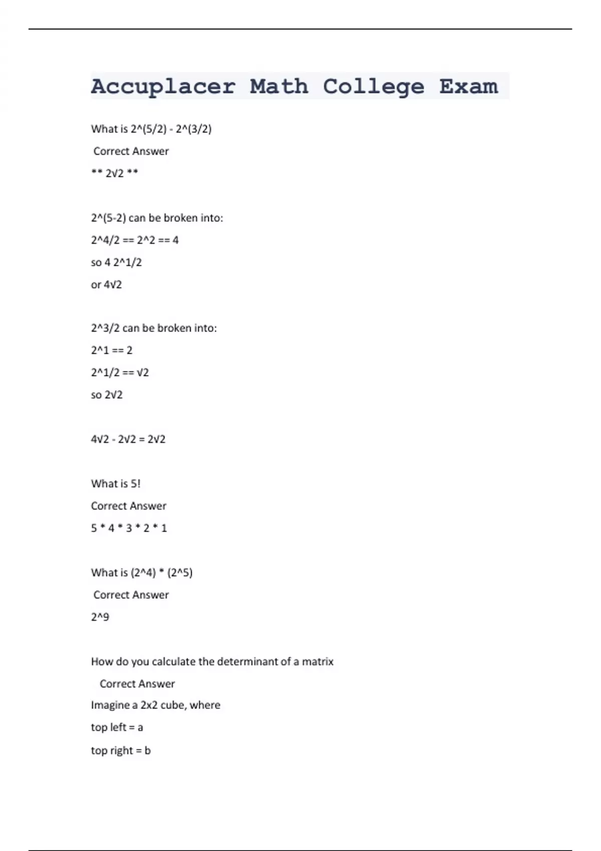 Accuplacer College-Level Math Test Bank – Complete Practice Questions ...