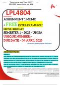 LPL4804 ASSIGNMENT 1 MEMO - SEMESTER 1 - 2025 UNISA &ndash; DUE DATE&colon; - 4 APRIL 2025 &lpar;DETAILED ANSWERS WITH FOOTNOTES AND A BIBLIOGRAPHY - DISTINCTION GUARANTEED&excl;&rpar;