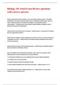 Biology 191 Final Exam Review questions with correct answers&period;