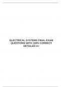   ELECTRICAL SYSTEMS FINAL EXAM QUESTIONS WITH 100&percnt; CORRECT DETAILED A&plus; &emsp;