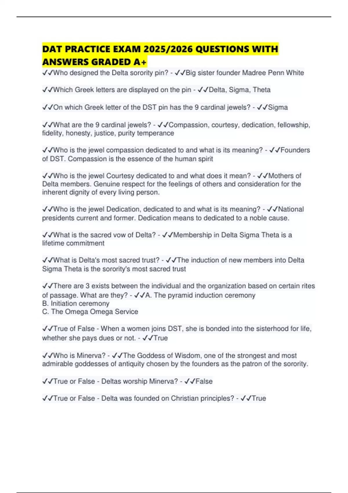 DAT PRACTICE EXAM 2025/2026 QUESTIONS WITH ANSWERS GRADED A+ - DAT ...