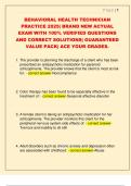 BEHAVIORAL HEALTH TECHNICIAN  PRACTICE 2025&vert; BRAND NEW ACTUAL  EXAM WITH 100&percnt; VERIFIED QUESTIONS  AND CORRECT SOLUTIONS&vert; GUARANTEED  VALUE PACK&vert; ACE YOUR GRADES&period;