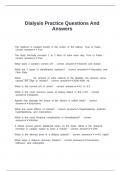 Dialysis Practice Questions And Answers