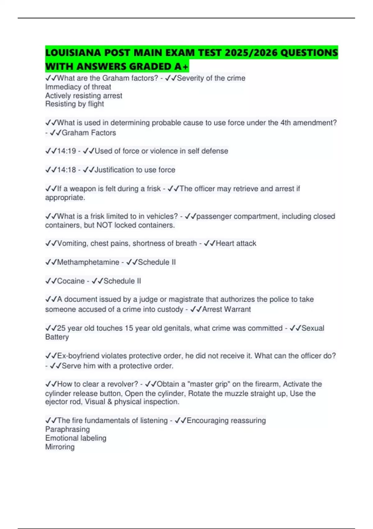 LOUISIANA POST MAIN EXAM TEST 2025/2026 QUESTIONS WITH ANSWERS GRADED A+ - Louisiana post ...