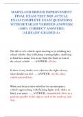 MARYLAND DRIVER IMPROVEMENT  FINAL EXAM TEST 2025 ACTUAL  EXAM COMPLETE EXAM QUESTIONS  WITH DETAILED VERIFIED ANSWERS  &lpar;100&percnt; CORRECT ANSWERS&rpar;  &sol;ALREADY GRADED A&plus;