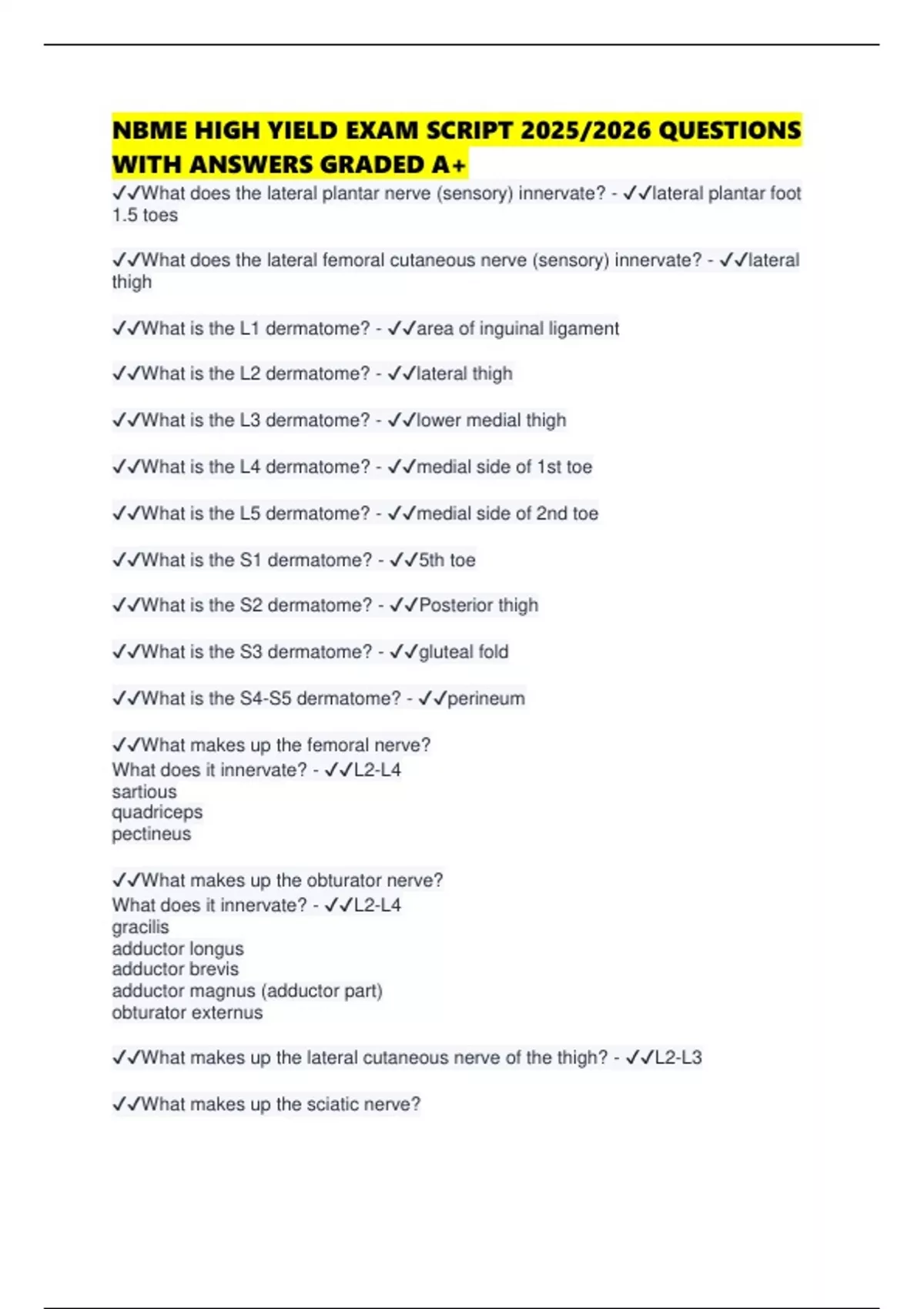NBME HIGH YIELD EXAM SCRIPT 2025/2026 QUESTIONS WITH ANSWERS GRADED A+ ...