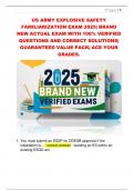 US ARMY EXPLOSIVE SAFETY  FAMILIARIZATION EXAM 2025&vert; BRAND  NEW ACTUAL EXAM WITH 100&percnt; VERIFIED  QUESTIONS AND CORRECT SOLUTIONS&vert;  GUARANTEED VALUE PACK&vert; ACE YOUR  GRADES&period; 