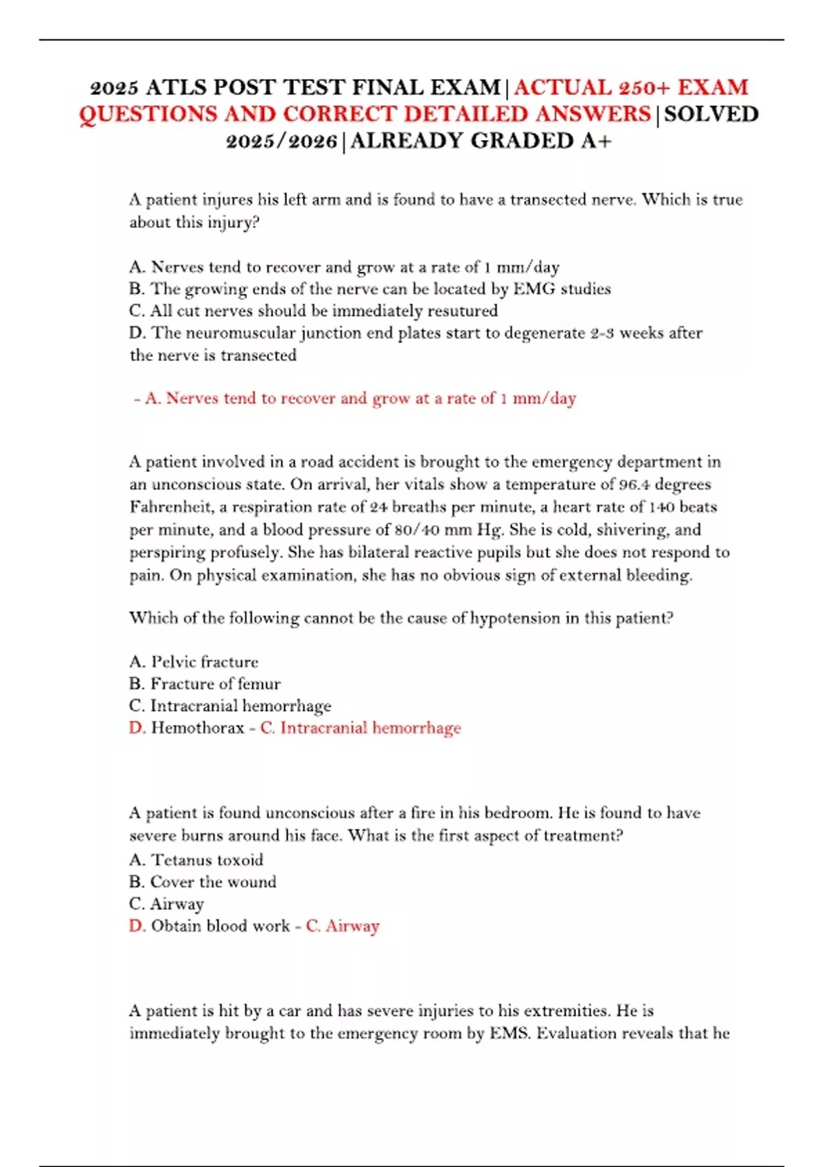 2025 ATLS POST TEST FINAL EXAM|ACTUAL 250+ EXAM QUESTIONS AND CORRECT ...