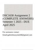DSC1630 Assignment 2 &lpar;COMPLETE ANSWERS&rpar; Semester 1 2025 - DUE April 2025&semi;