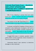Colorado Real Estate Exam &ndash; Questions 2025 LATEST UPDATED AND APPROVED WITH CORRECT QUASTION &plus; ANSWERS&vert;RATED A&plus;