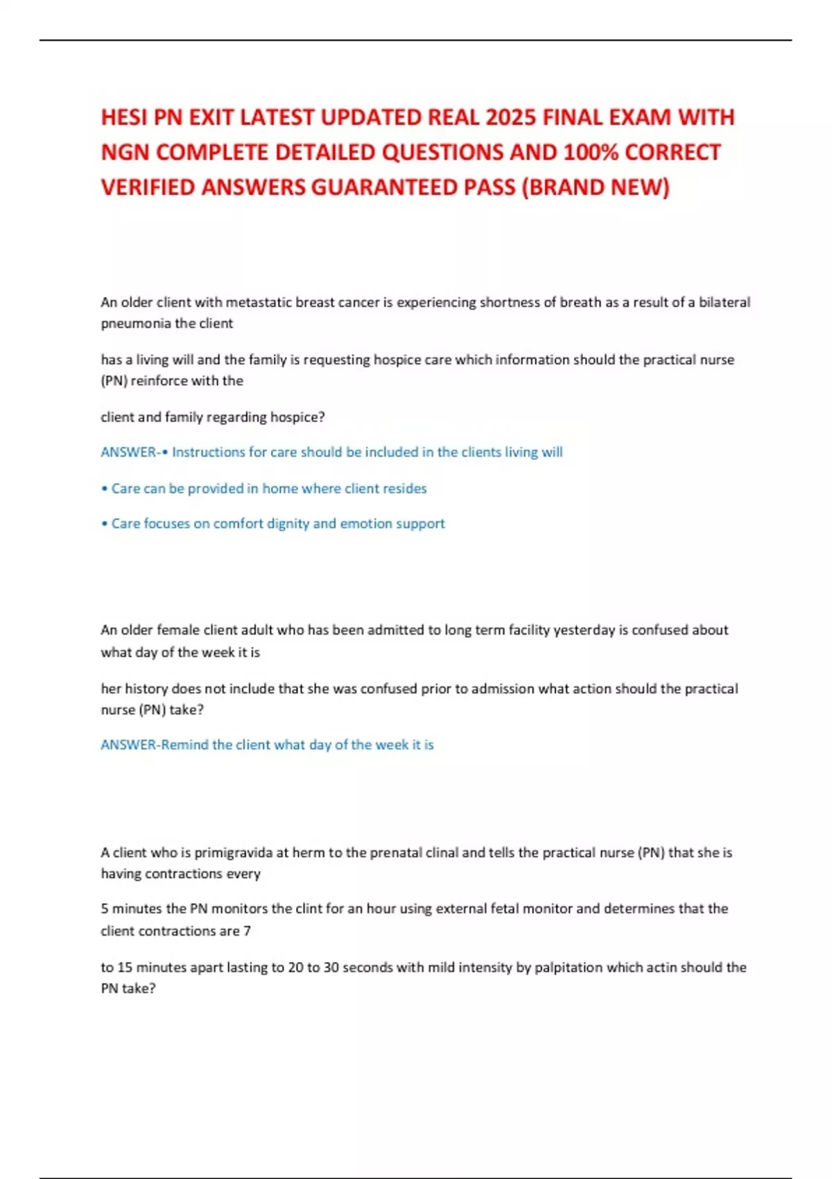 HESI PN EXIT LATEST UPDATED REAL 2025 FINAL EXAM WITH NGN COMPLETE ...