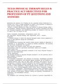 TEXAS PHYSICAL THERAPY RULES & PRACTICE ACT OBJECTIVES FOR PROFESSION OF PT QUESTIONS AND ANSWERS