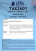 TAX2601 Assignment 1 &lpar;ANSWERS&rpar; Semester 1 2025 - DISTINCTION GUARANTEED