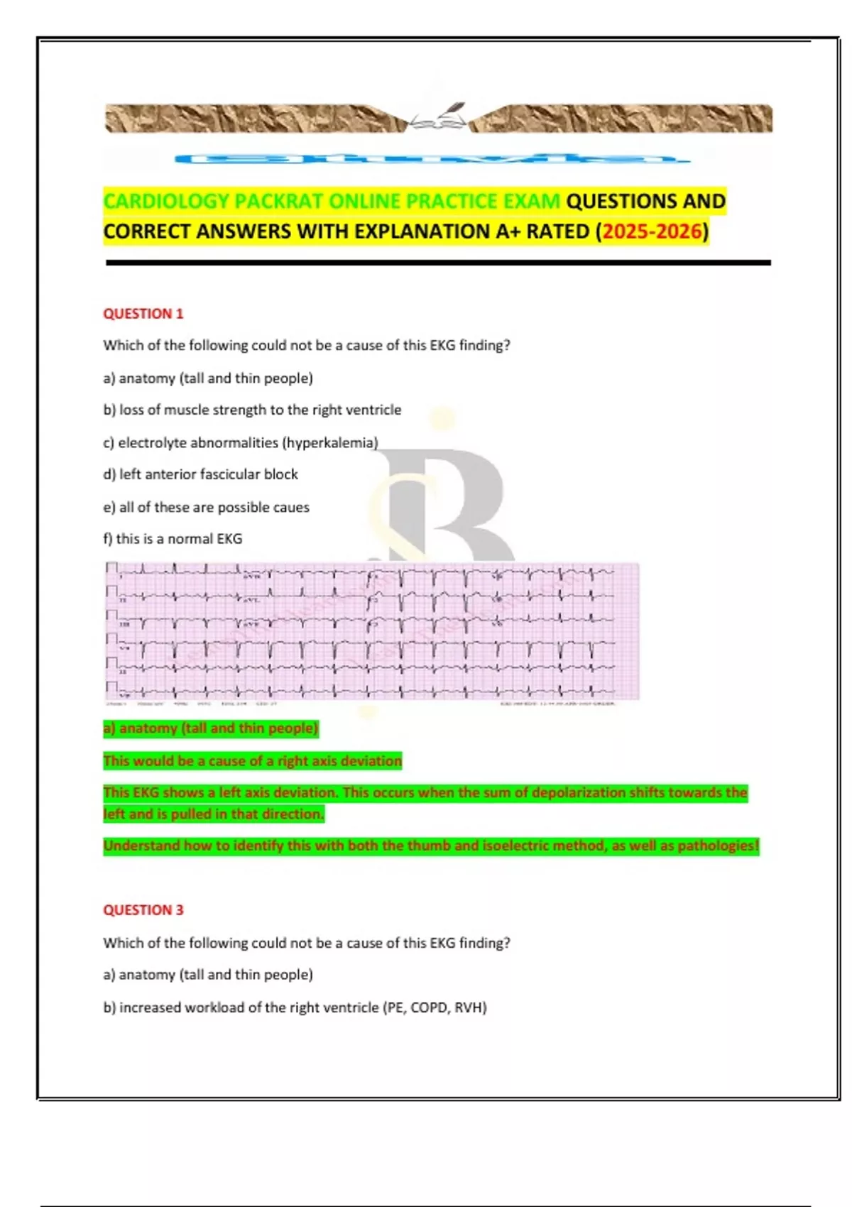 CARDIOLOGY PACKRAT ONLINE PRACTICE EXAM QUESTIONS AND CORRECT ANSWERS ...