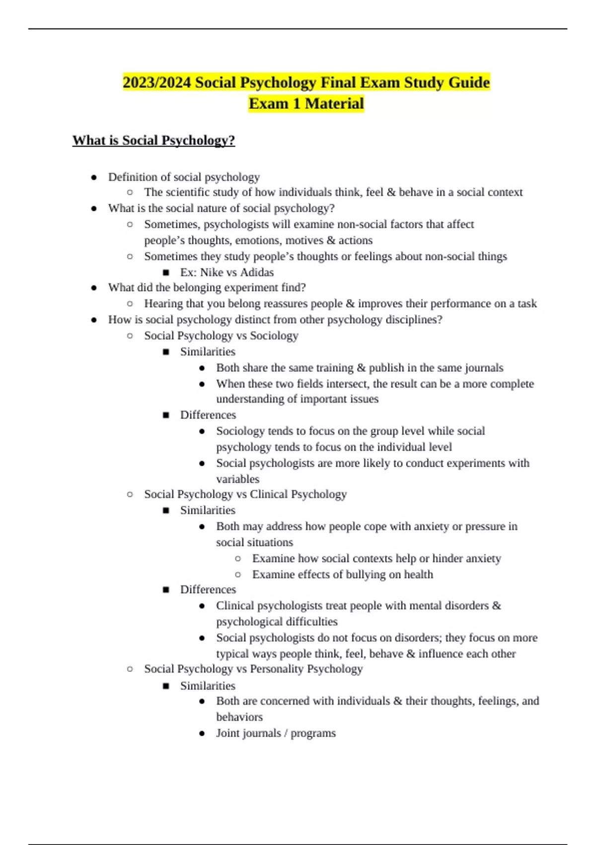 Social Psychology Final Exam Study Guide questions and answers 2025 ...