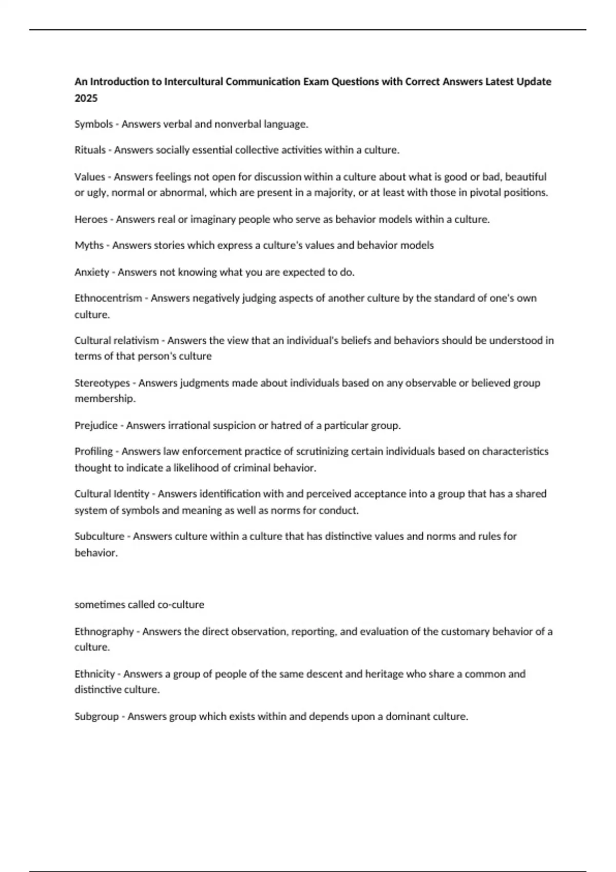 An Introduction to Intercultural Communication Exam Questions with ...