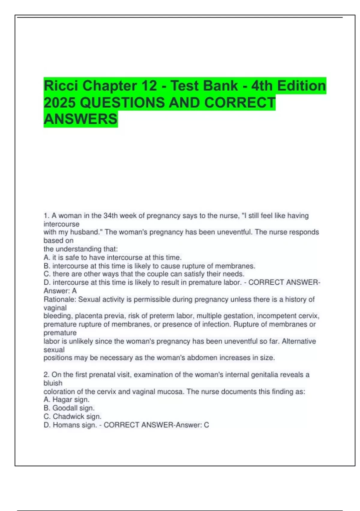 Ricci Chapter 12 - Test Bank - 4th Edition 2025 QUESTIONS AND CORRECT ...