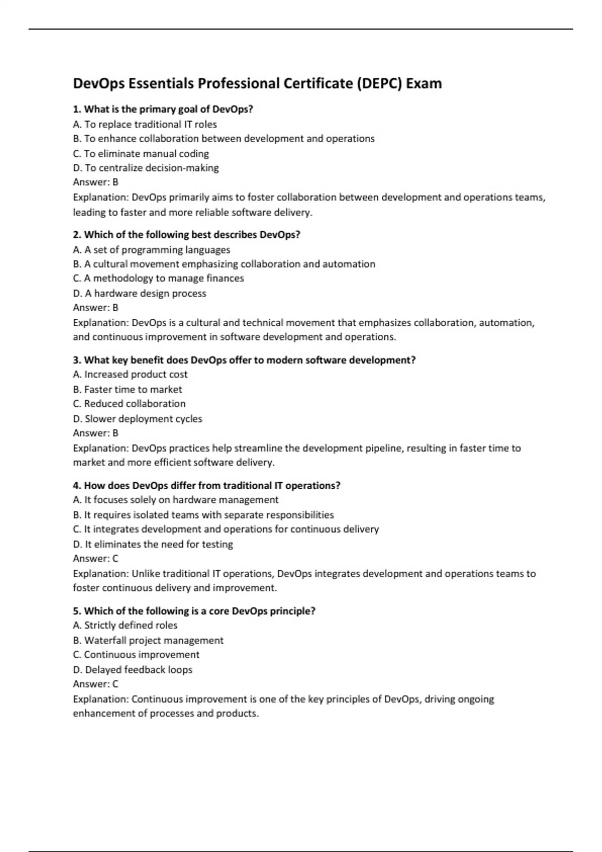 DevOps Essentials Professional Certificate (DEPC) Exam - Computers ...