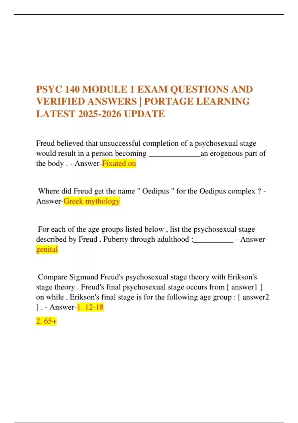 PSYC 140 MODULE 1 EXAM QUESTIONS AND VERIFIED ANSWERS | PORTAGE ...