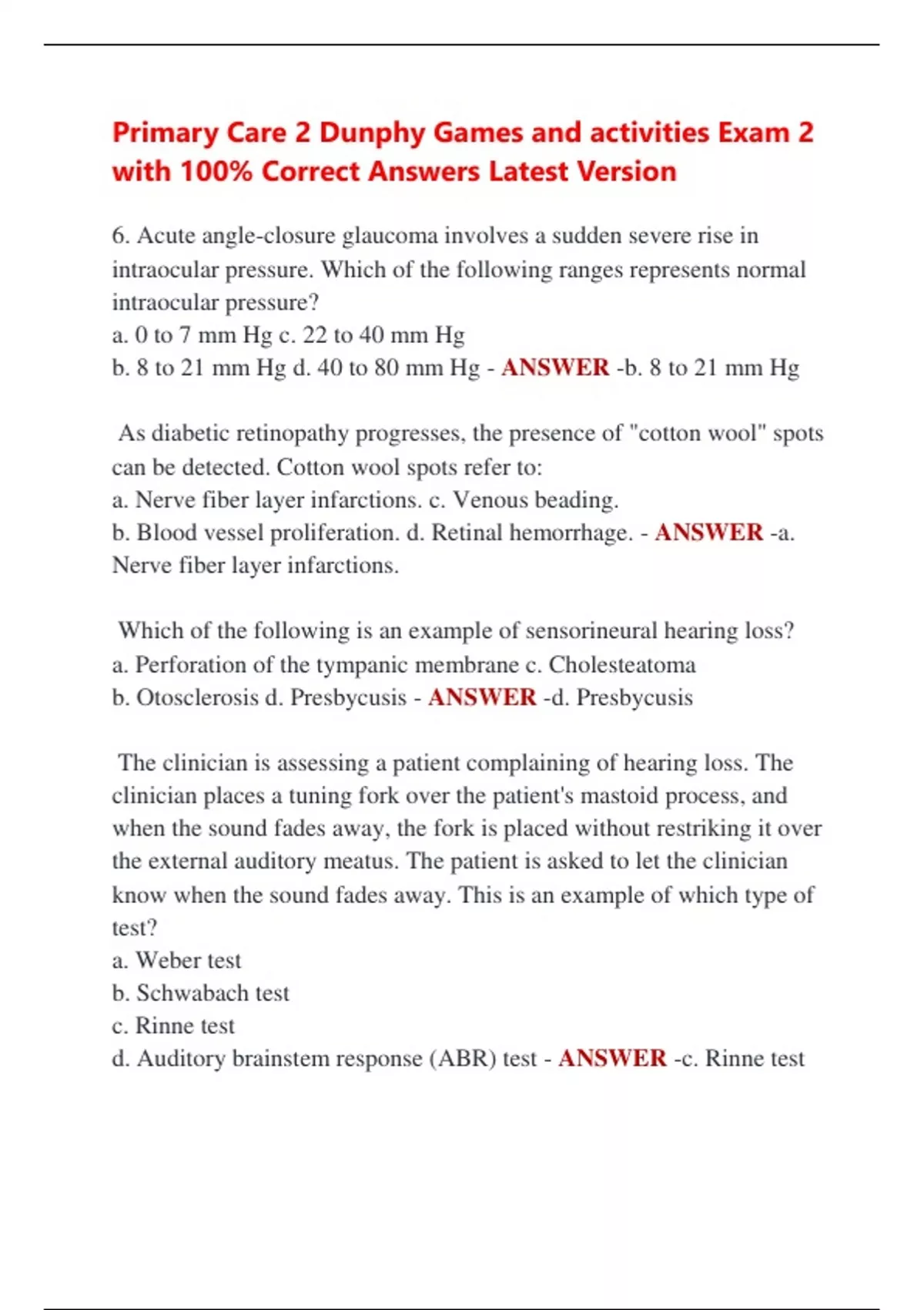 Primary Care 2 Dunphy Games and activities Exam 2 with 100% Correct ...