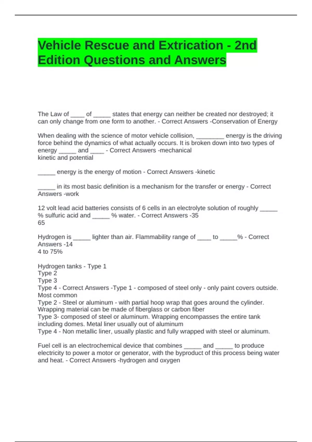 Vehicle Rescue and Extrication - 2nd Edition Questions and Answers ...
