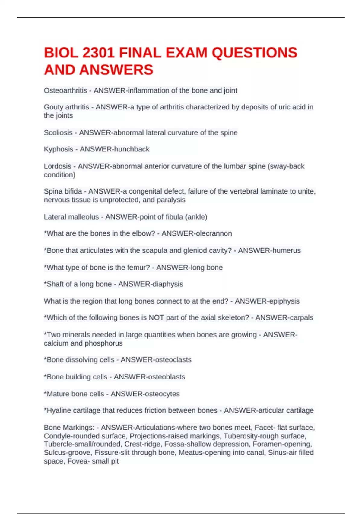 BIOL 2301 FINAL EXAM QUESTIONS AND ANSWERS - Biology 2301 - Stuvia US