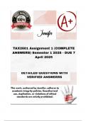 TAX2601 Assignment 1 &lpar;COMPLETE ANSWERS&rpar; Semester 1 2025 - DUE 7 April 2025&semi; 100&percnt; correct solutions and explanations&period; 