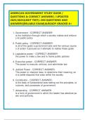AMERICAN GOVERNMENT STUDY GUIDE &sol;  QUESTIONS & CORRECT ANSWERS &sol; UPDATED  2025&sol;2026&vert;LEGIT TEST&vert;&plus;200 QUESTIONS AND  ANSWERS&vert;RELIABLE EXAM&vert;ALREADY GRADED A&plus; 