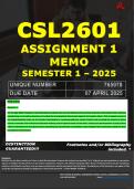 CSL2601 ASSIGNMENT 1 MEMO - SEMESTER 1 - 2025 - UNISA &ndash; DUE DATE&colon; - 7 APRIL 2025 &lpar;DETAILED ANSWERS - FULLY REFERENCED - GUARANTEED A&plus;&excl;&rpar;