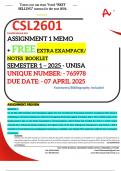 CSL2601 ASSIGNMENT 1 MEMO - SEMESTER 1 - 2025 UNISA &ndash; DUE DATE&colon; - 7 APRIL 2025 &lpar;DETAILED ANSWERS WITH FOOTNOTES AND A BIBLIOGRAPHY - DISTINCTION GUARANTEED&excl;&rpar;
