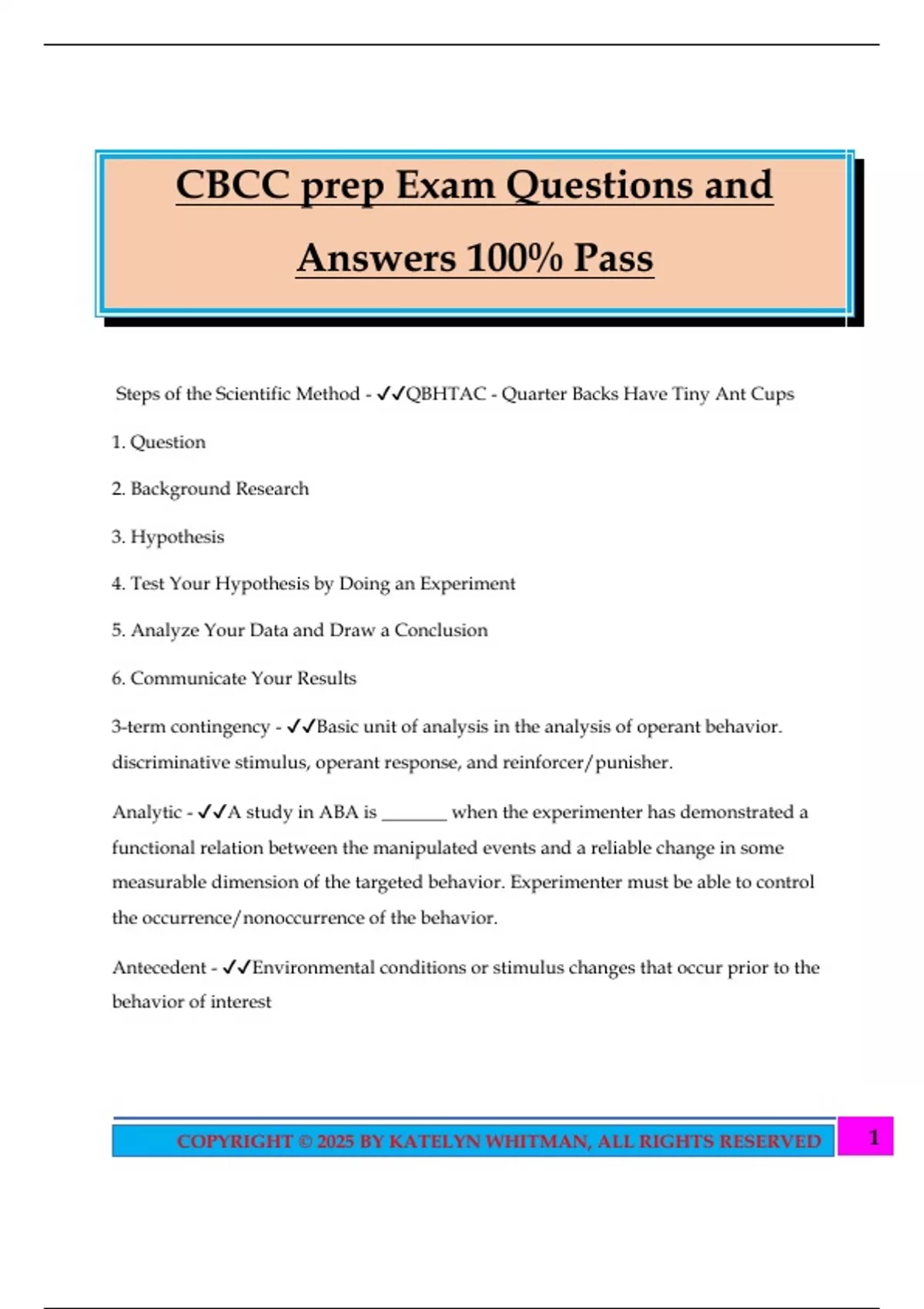 CBCC prep Exam Questions and Answers 100% Pass - CBCC - Stuvia US
