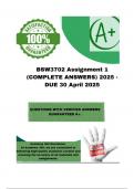 BSW3702 Assignment 1 (COMPLETE ANSWERS) 2025 - DUE 30 April 2025; 100% correct solutions and explanations. 