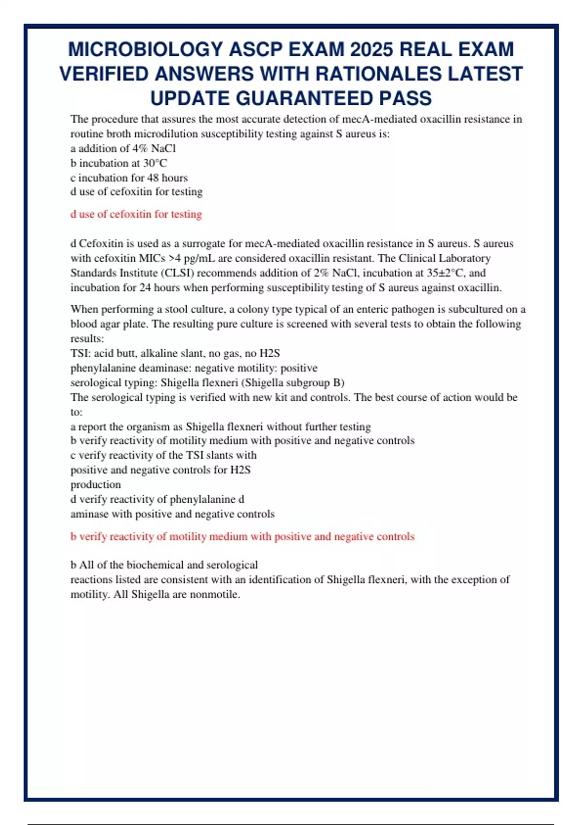 Microbiology Ascp Exam 2025 Real Exam Verified Answers With Rationales