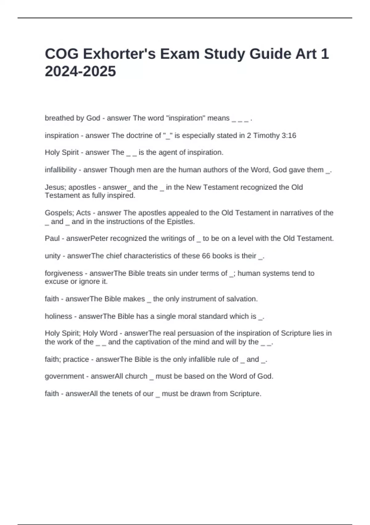 COG Exhorter-s Exam Study Guide Art Questions with Correct Answers ...