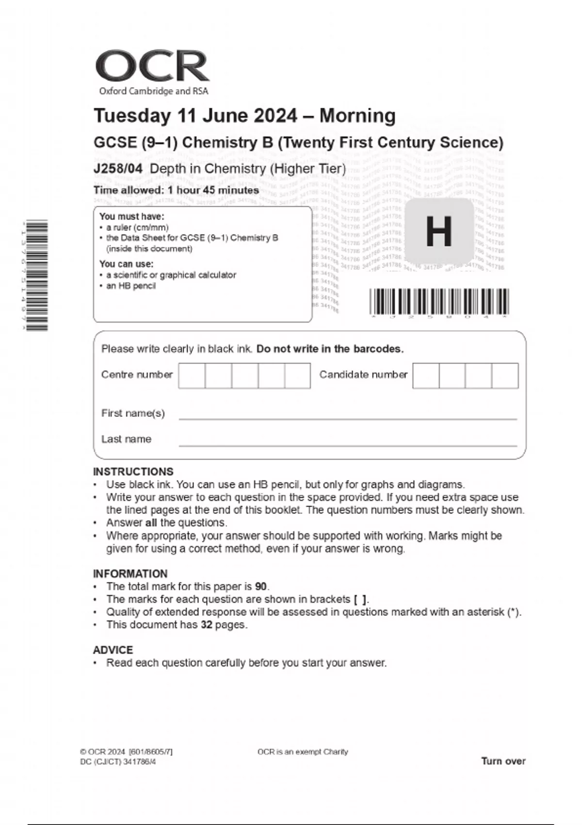 2024 OCR GCSE (9–1) Chemistry B (Twenty First Century Science) J258/04 ...