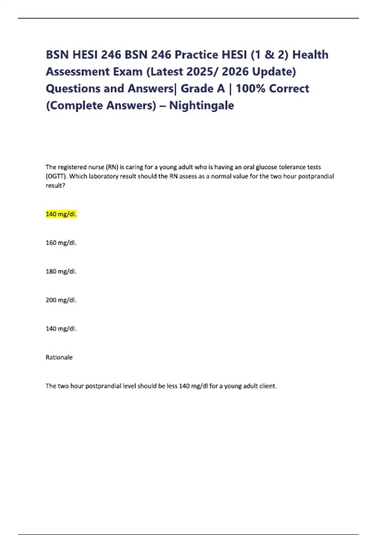 BSN HESI 246 BSN 246 Practice HESI (1 & 2) Health Assessment Exam ...