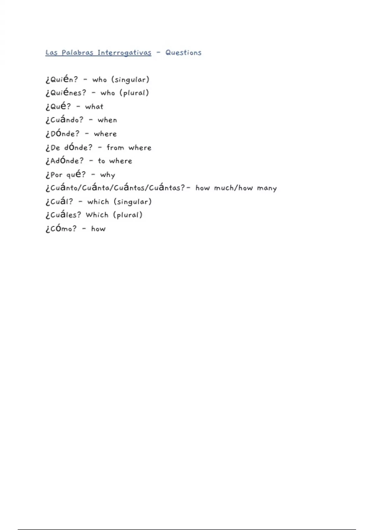 Las Palabras Interrogativas - Spanish Notes - Spanish - Stuvia US