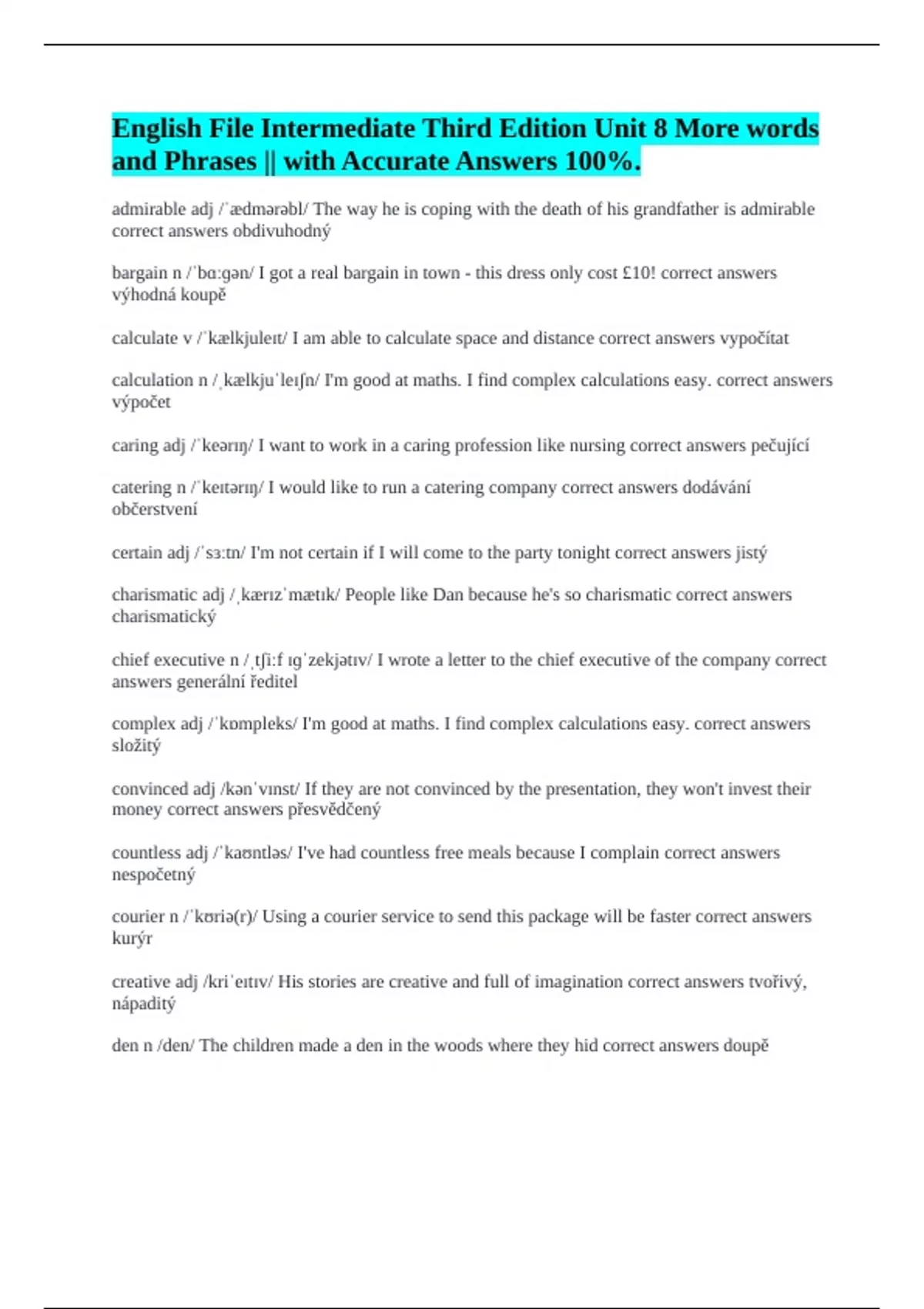 English File Intermediate Third Edition Unit 8 More words and Phrases ...